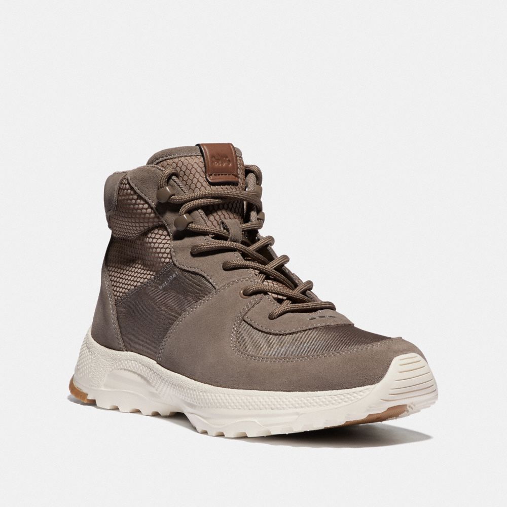 COACH®,C250 HIKER BOOT,Mixed Material,Dirty Grey Multi,Front View image number 0