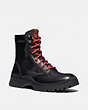COACH®,UTILITY BOOT,Leather/Cordura,Black,Front View