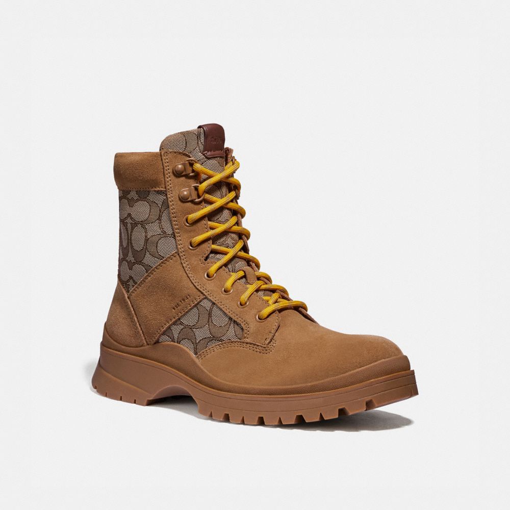 COACH®,UTILITY BOOT,Leather/Cordura,Peanut,Front View