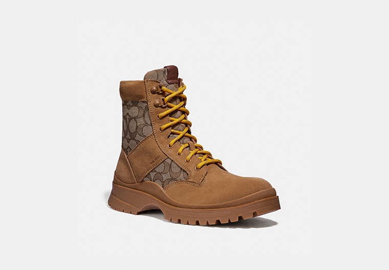 COACH®,UTILITY BOOT,Leather/Cordura,Peanut,Front View
