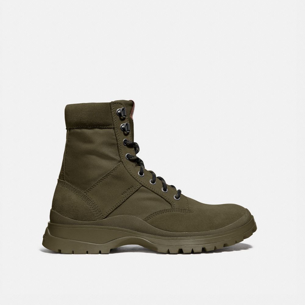 COACH®,UTILITY BOOT,Leather/Cordura,Aneto,Angle View