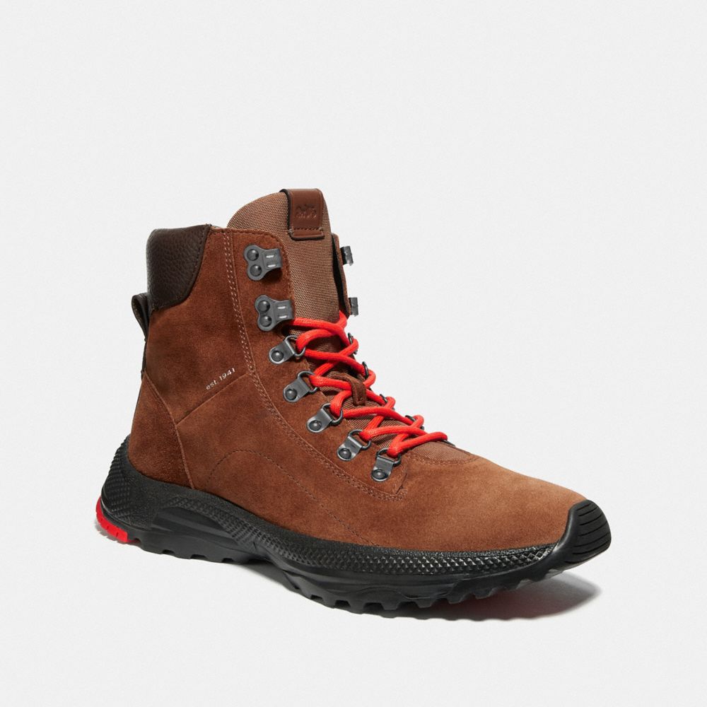 COACH®,COACH CITY HIKER BOOT,Suede,Saddle,Front View
