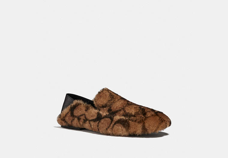 COACH®,SLIPPER,Shearling,CAMEL/BLACK,Front View