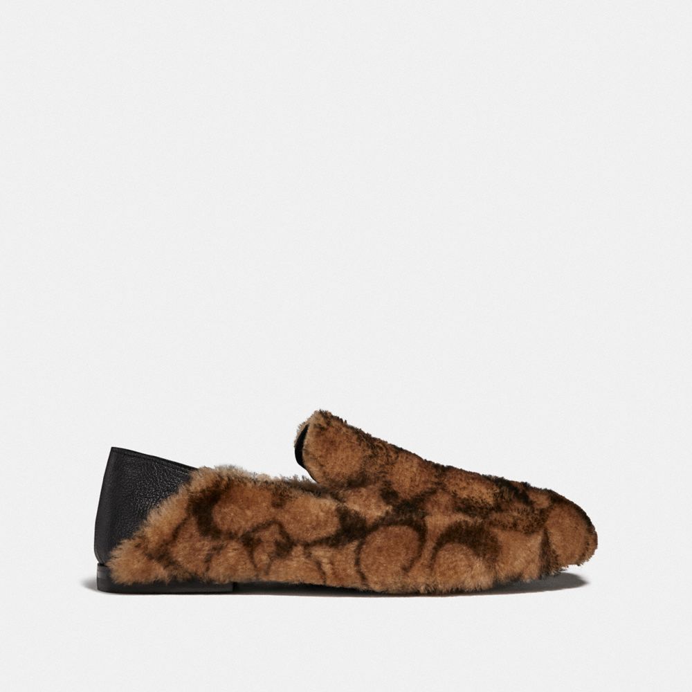 COACH®,SLIPPER,Shearling,CAMEL/BLACK,Angle View