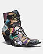 COACH®,LACE UP CHAIN BOOTIE WITH KAFFE FASSETT PRINT,mixedmaterial,TAN MULTI,Front View