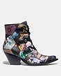 COACH®,LACE UP CHAIN BOOTIE WITH KAFFE FASSETT PRINT,mixedmaterial,TAN MULTI,Angle View