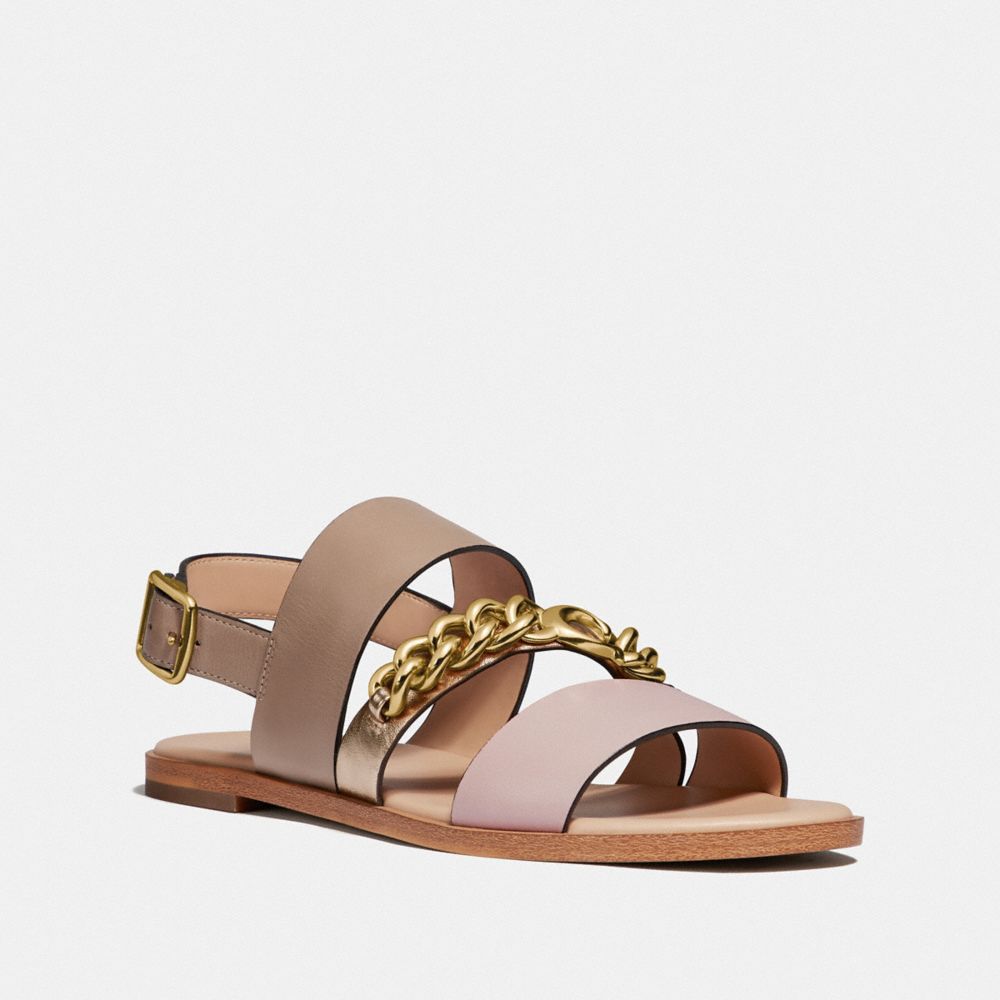COACH®,HEATHER SANDAL,Leather,Seashell/Taupe,Front View
