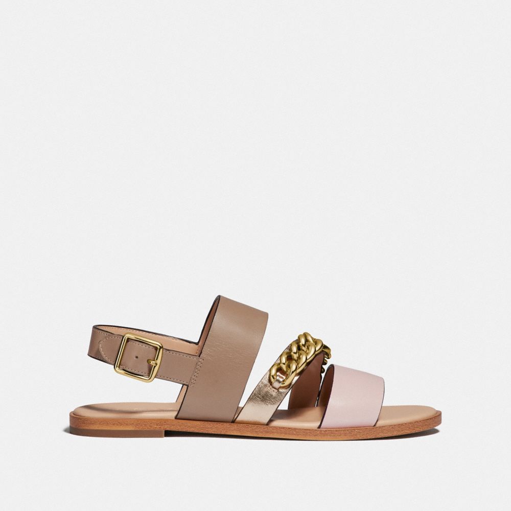 COACH®,HEATHER SANDAL,Leather,Seashell/Taupe,Angle View