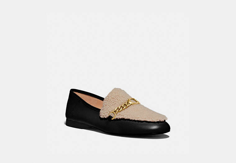 COACH®,HELENA LOAFER,Leather/Shearling,Black/Natural,Front View