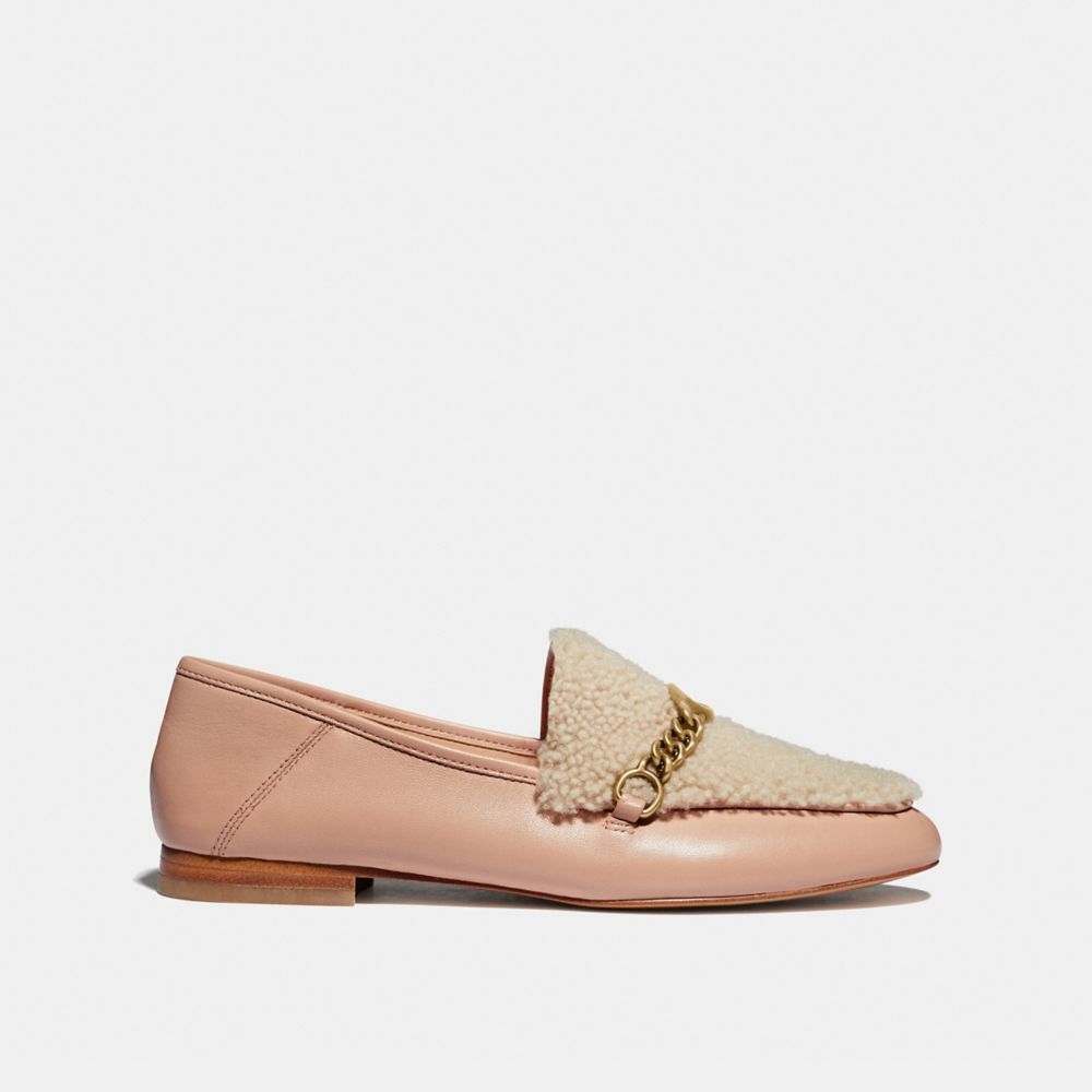 COACH®,HELENA LOAFER,Leather/Shearling,Pale Blush/Natural,Angle View