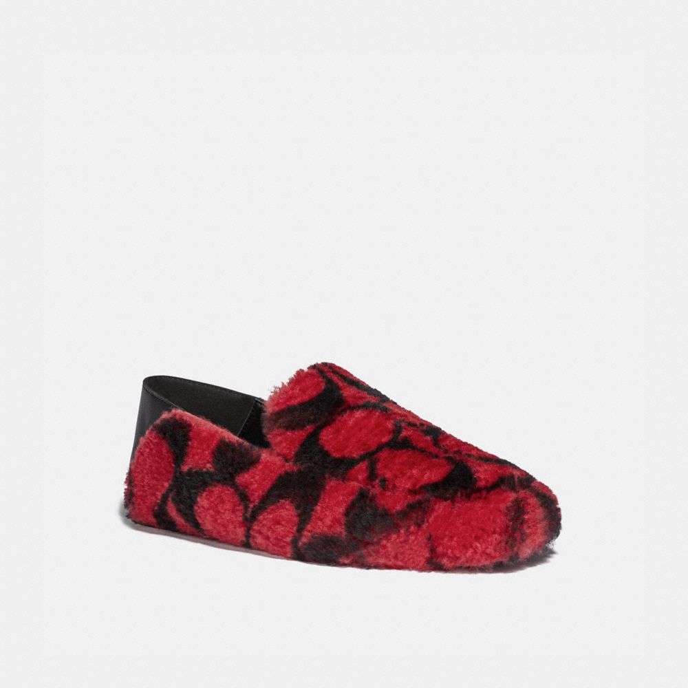 COACH®,HOLLY SLIPPER,Shearling,RASPBERRY/BLACK,Front View