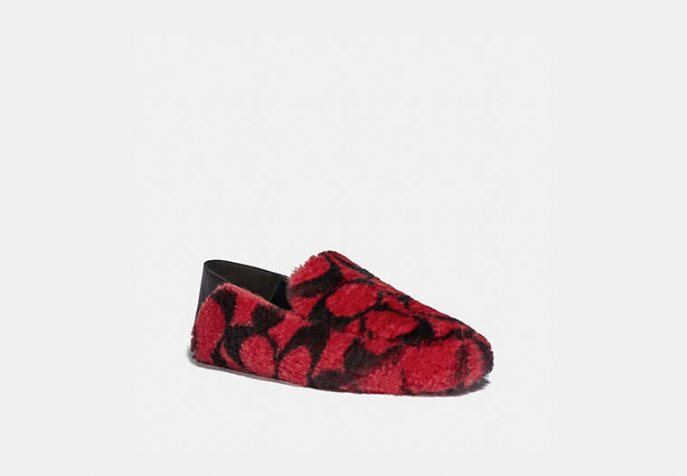 COACH®,HOLLY SLIPPER,Shearling,RASPBERRY/BLACK,Front View