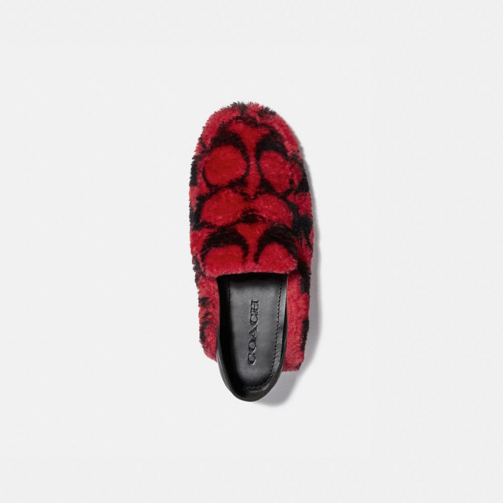 COACH®,HOLLY SLIPPER,Shearling,RASPBERRY/BLACK,Inside View,Top View