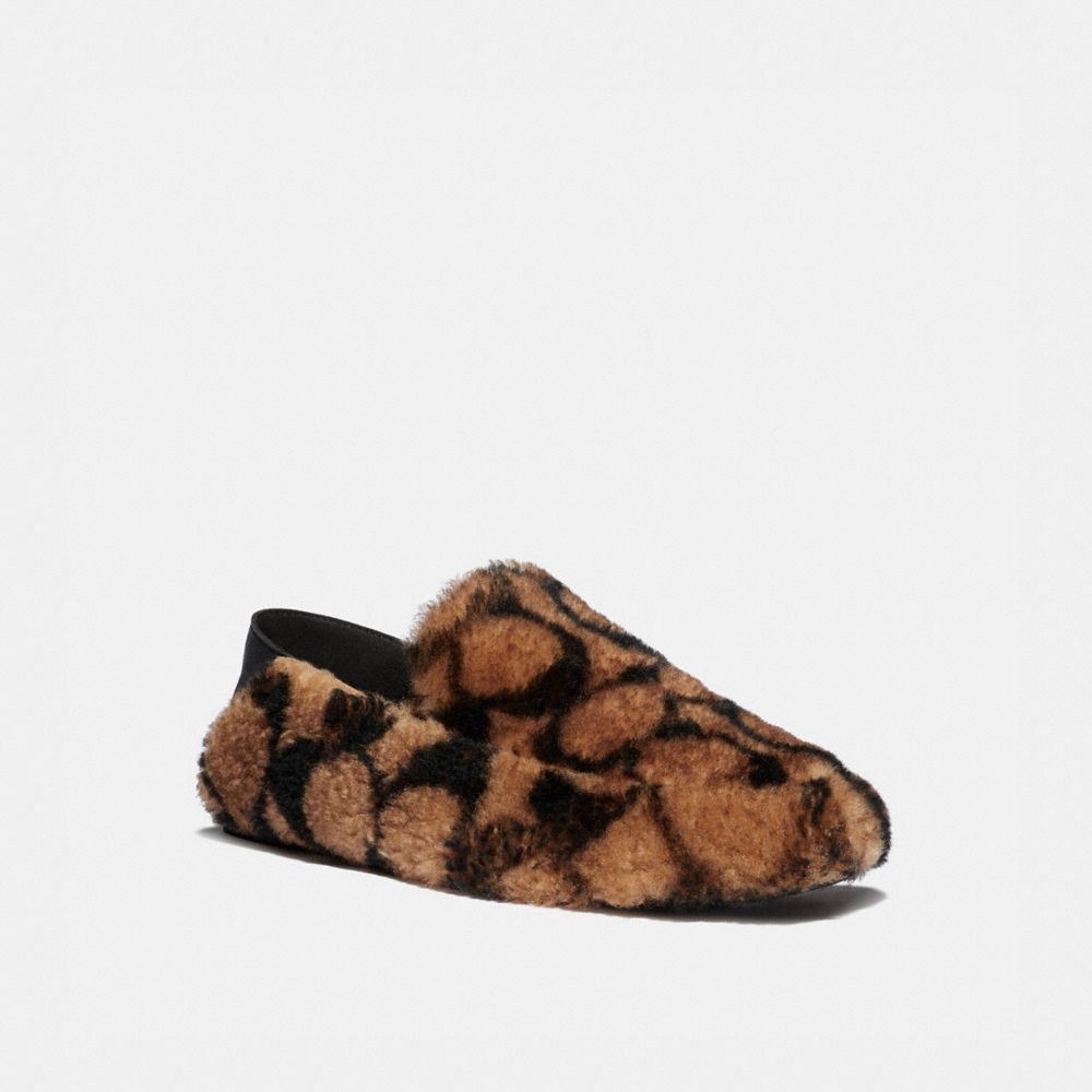COACH®,HOLLY SLIPPER,Shearling,Saddle/Black,Front View image number 0