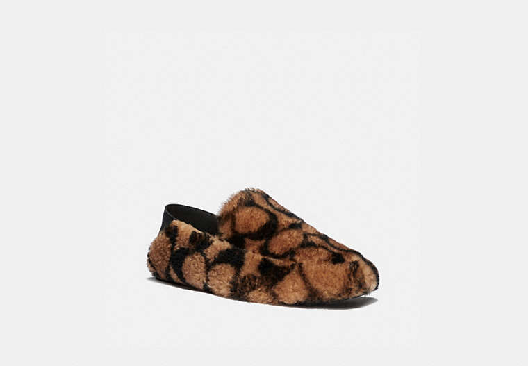 COACH®,HOLLY SLIPPER,Shearling,Saddle/Black,Front View image number 0