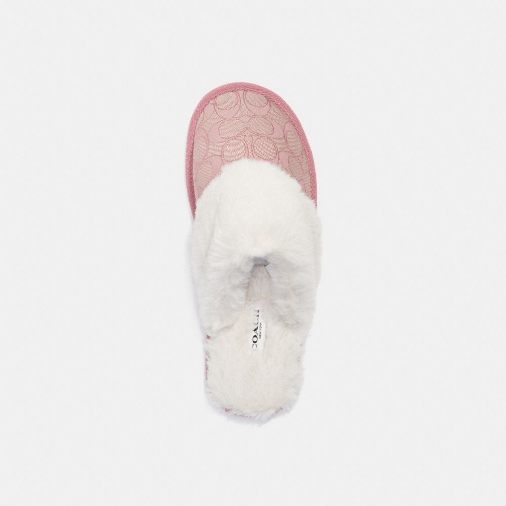 COACH®,Ziva Slipper,Recycled Polyester,Polyester,Organic Cotton,Rubber,Faux Fur,Mules,Slippers,Color Block,Fur Embellishme...,Multi Color,Inside View,Top View