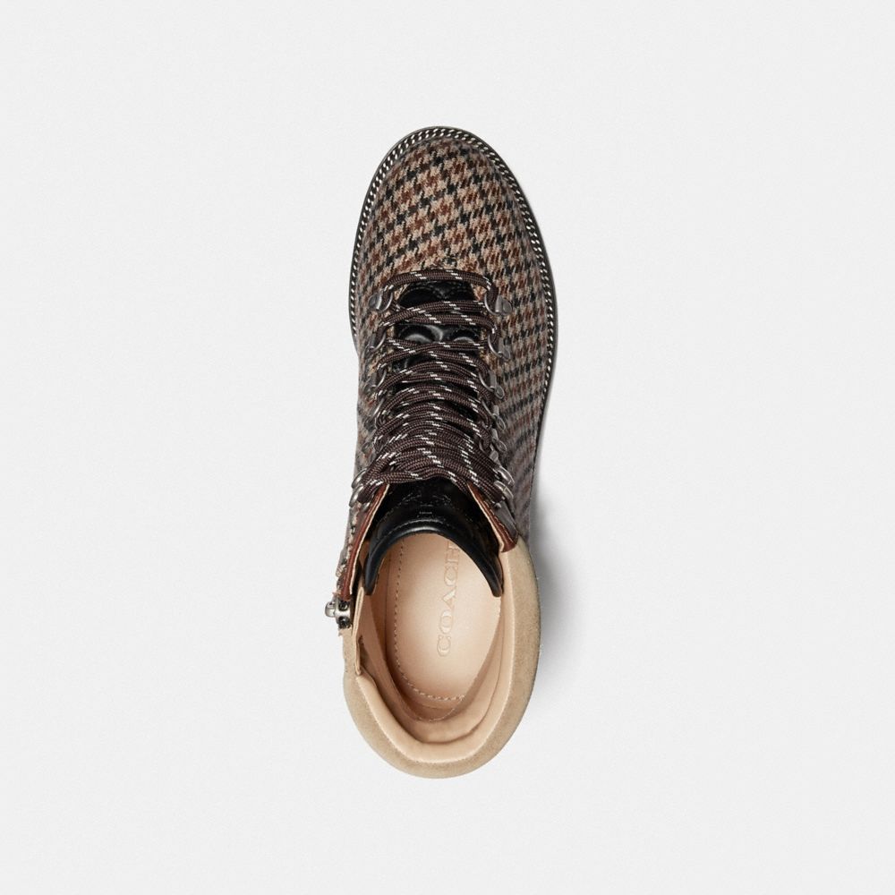COACH®,LORREN BOOTIE WITH HOUNDSTOOTH PRINT,Leather/Tweed/Suede,Oat/Tan Brown,Inside View,Top View