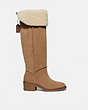 COACH®,JANELLE BOOT,mixedmaterial,Peanut/Natural,Angle View