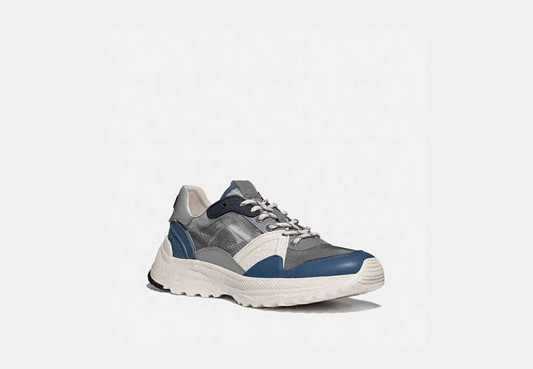 COACH®,C143 RUNNER,Leather/Rubber,Heather Grey Denim,Front View