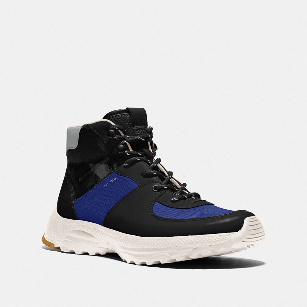 COACH®,C250 HIKER BOOT,mixedmaterial,Black/Sport Blue,Front View