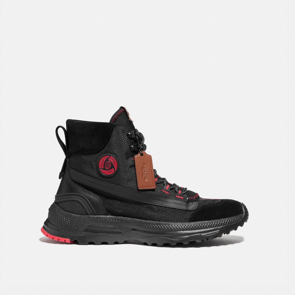 COACH®,COACH X MICHAEL B. JORDAN HYBRID COACH CITY HIKER,Mixed Material,Black Ninjutsu Red,Angle View