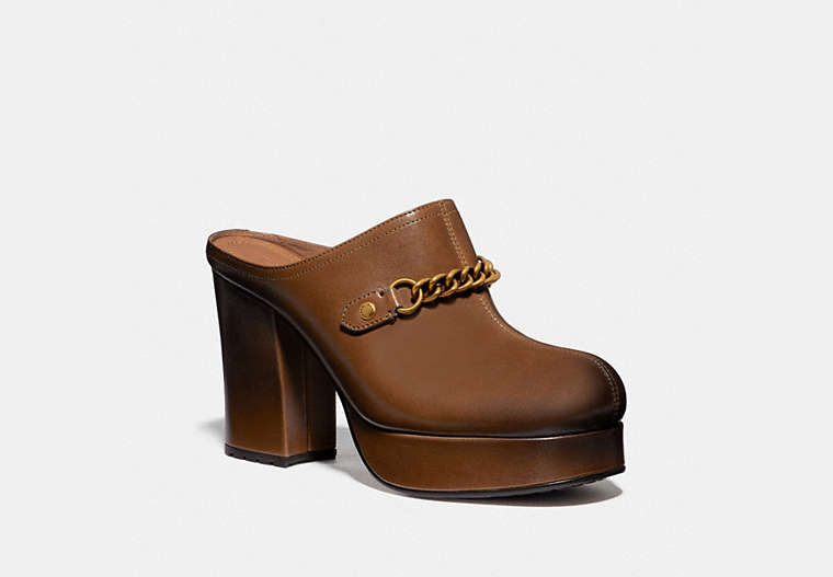 COACH®,PLATFORM MULE,Leather,Burnt Sienna,Front View image number 0