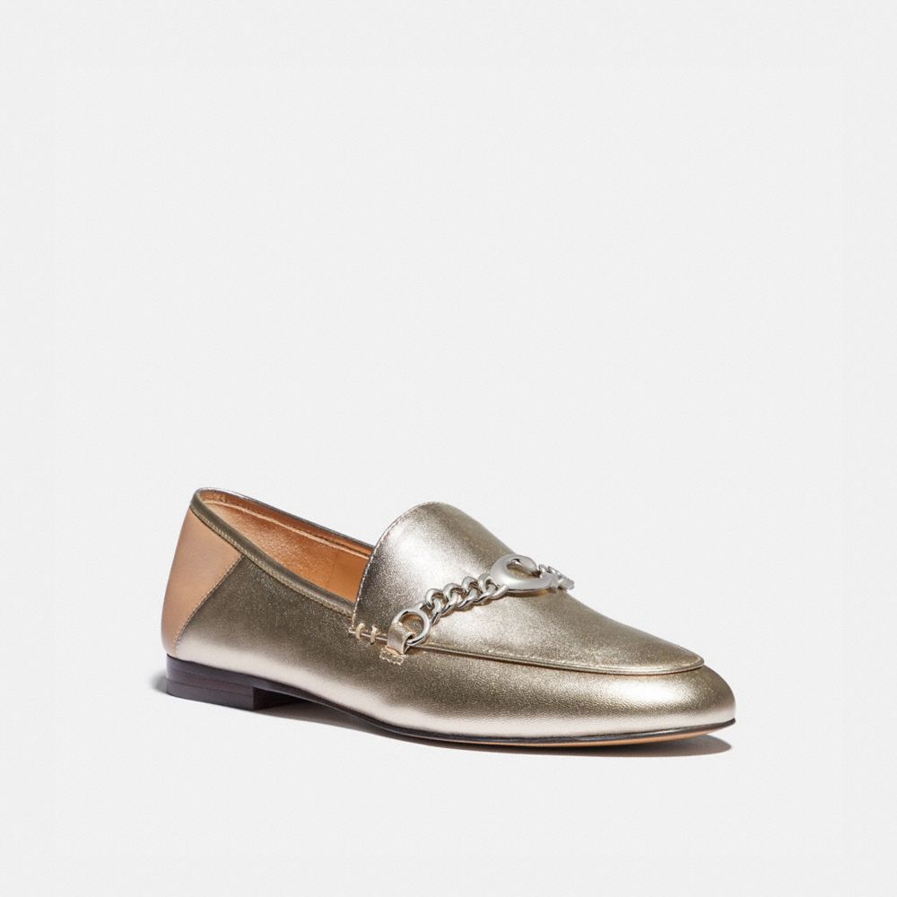 COACH®,HELENA LOAFER,metallicleather,Platinum Champagne,Front View