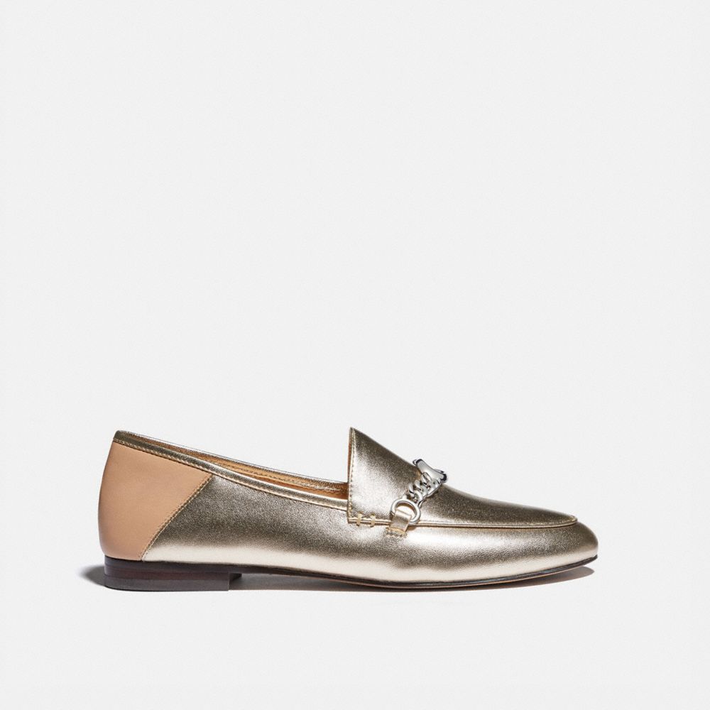 COACH®,HELENA LOAFER,metallicleather,Platinum Champagne,Angle View