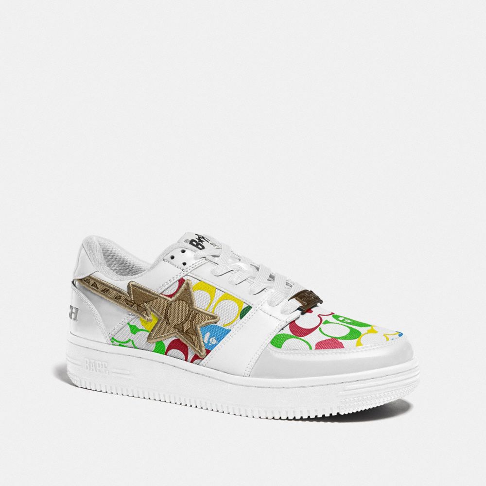 COACH®,Bape X Coach Bapesta Sneaker With Sta Motif In Signature Canvas With Ape Head,,Front View