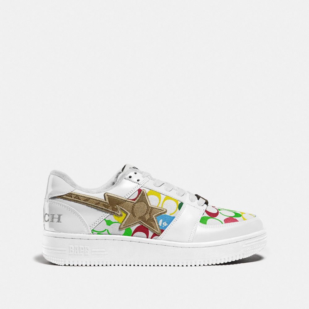 COACH®,Bape X Coach Bapesta Sneaker With Sta Motif In Signature Canvas With Ape Head,,Angle View