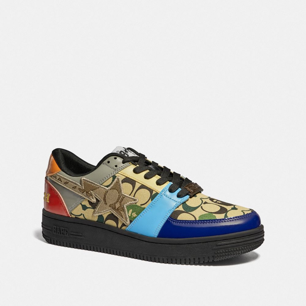 COACH®,BAPE X COACH BAPESTA SNEAKER WITH STA MOTIF IN SIGNATURE CANVAS WITH APE HEAD,Signature Coated Canvas/Coa...,Camo Multi,Front View