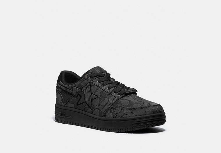 COACH®,BAPE X COACH BAPESTA SNEAKER WITH STA MOTIF IN SIGNATURE JACQUARD WITH APE HEAD,Signature Coated Canvas/C...,Black,Front View