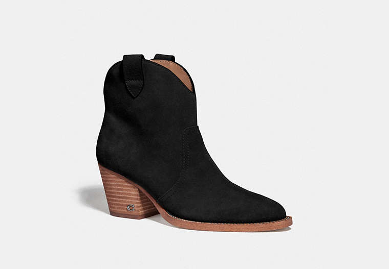 COACH®,PAIGE WESTERN BOOTIE,Suede,Black,Front View image number 0