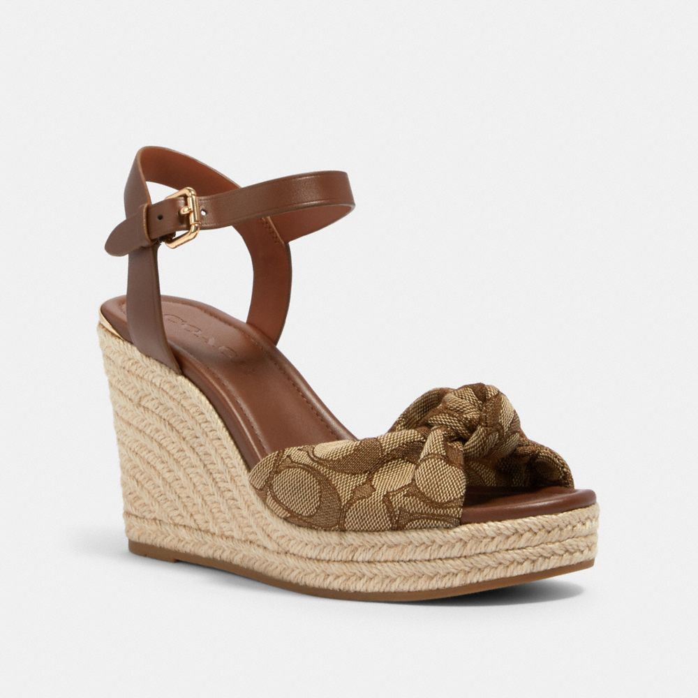 COACH®,KATEY WEDGE IN SIGNATURE JACQUARD,Signature Jacquard,KHAKI/SADDLE,Front View