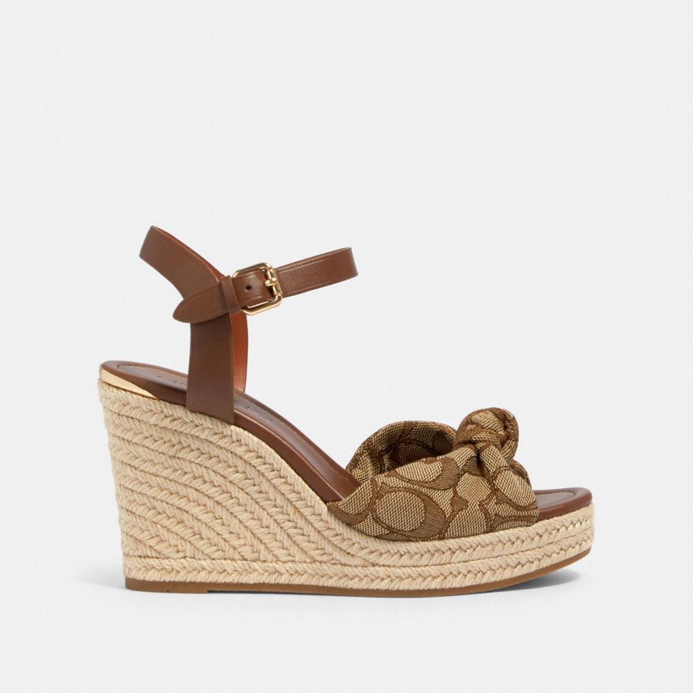 COACH®,KATEY WEDGE IN SIGNATURE JACQUARD,Signature Jacquard,KHAKI/SADDLE,Angle View