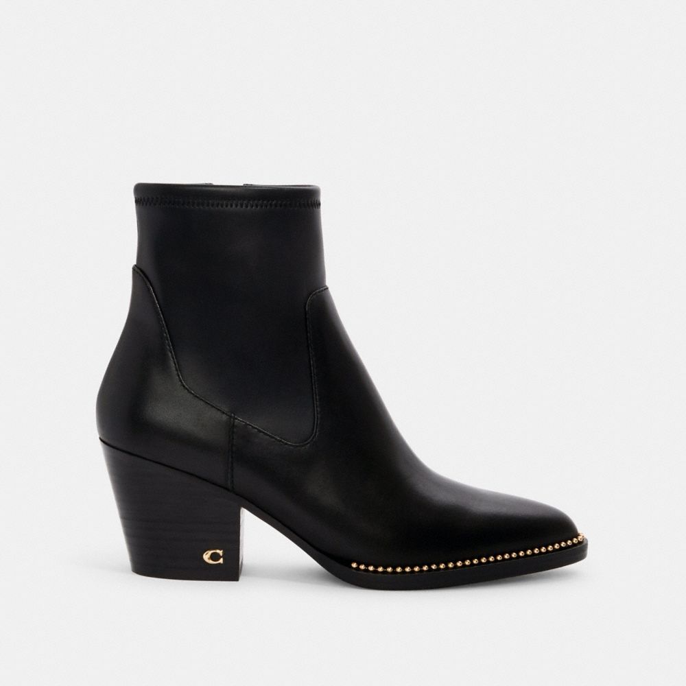 COACH®,PELL BOOTIE,Leather,Black,Angle View