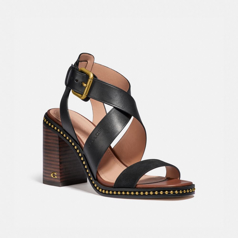 COACH®,MANDY SANDAL,Leather,Black,Front View