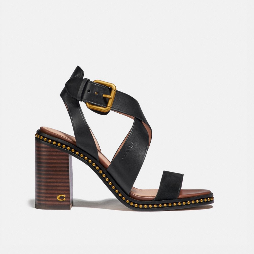 COACH®,MANDY SANDAL,Leather,Black,Angle View