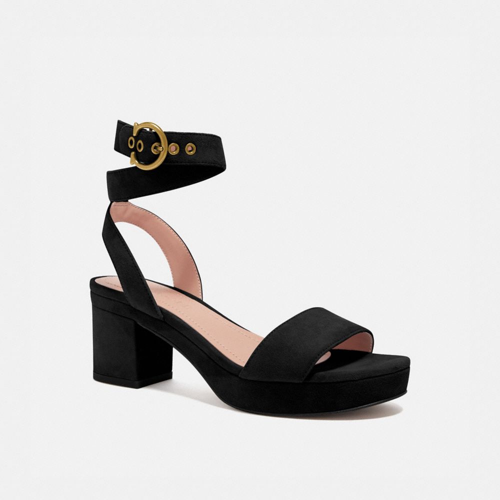 COACH®,SERENA SANDAL,Suede,Black,Front View