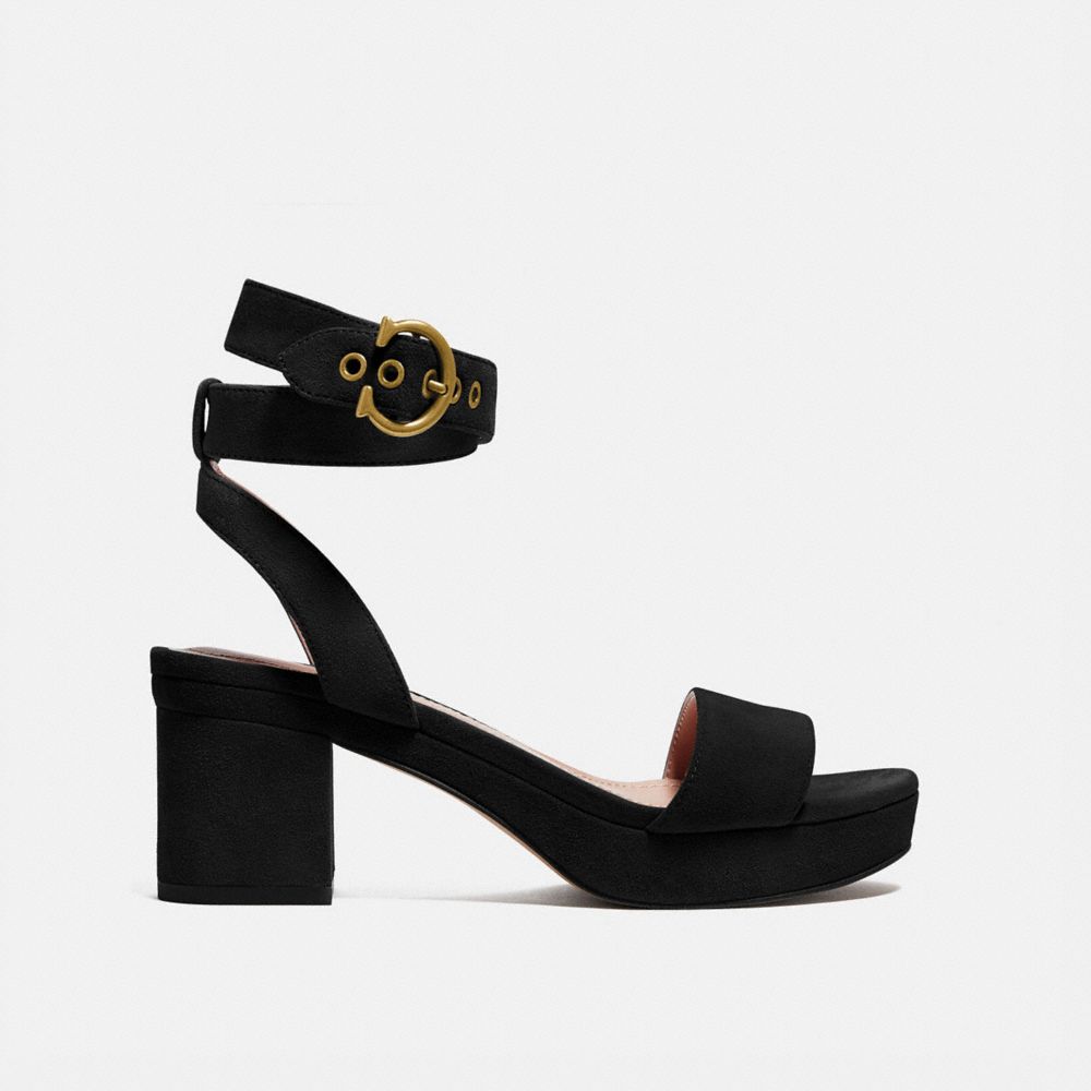 COACH®,SERENA SANDAL,Suede,Black,Angle View