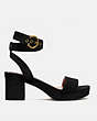 COACH®,SERENA SANDAL,Suede,Black,Angle View