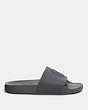 COACH®,SLIDE WITH COACH PATCH,Rubber,Industrial Grey/Dusty Lavender,Angle View