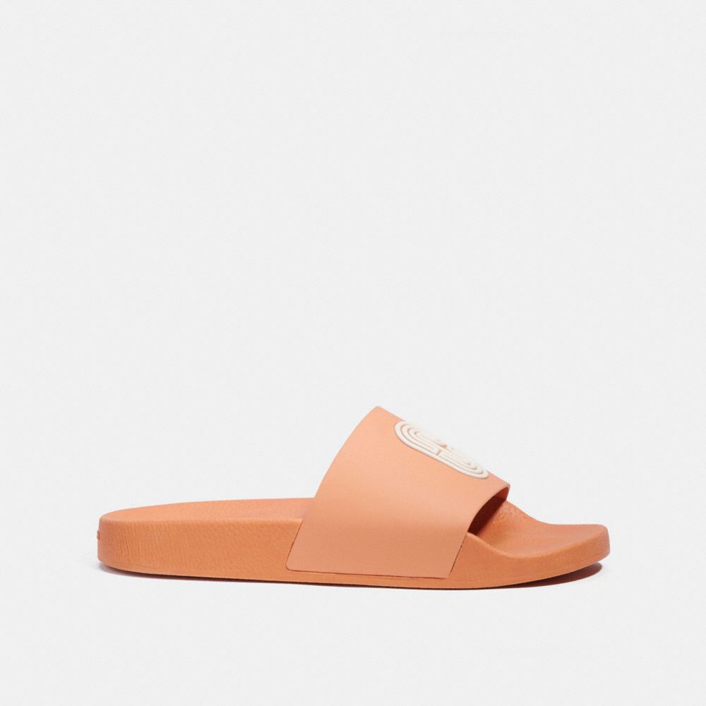 COACH®,SLIDE WITH COACH PATCH,Candied Orange,Angle View