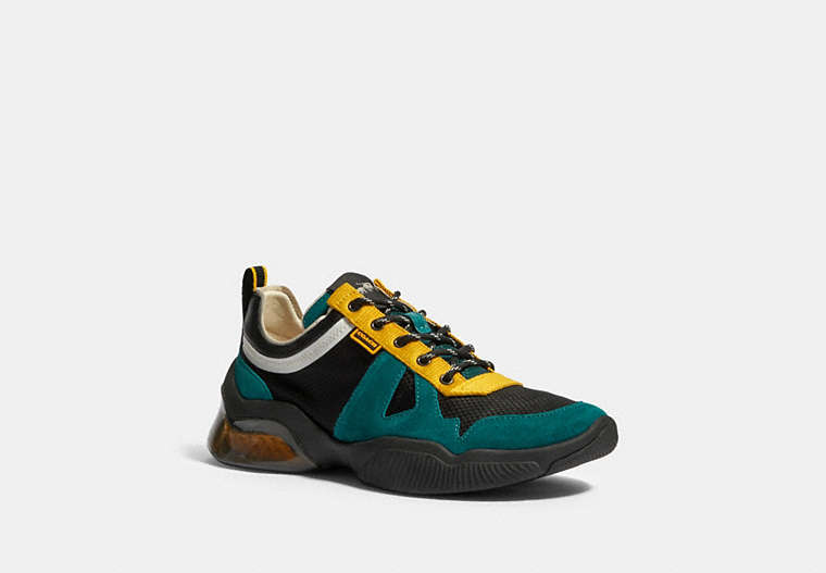 COACH®,CITYSOLE RUNNER IN COLORBLOCK,Leather,Dark Sea Green Banana,Front View
