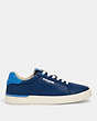 COACH®,CLIP LOW TOP SNEAKER IN COLORBLOCK,Admiral Bright Blue,Angle View