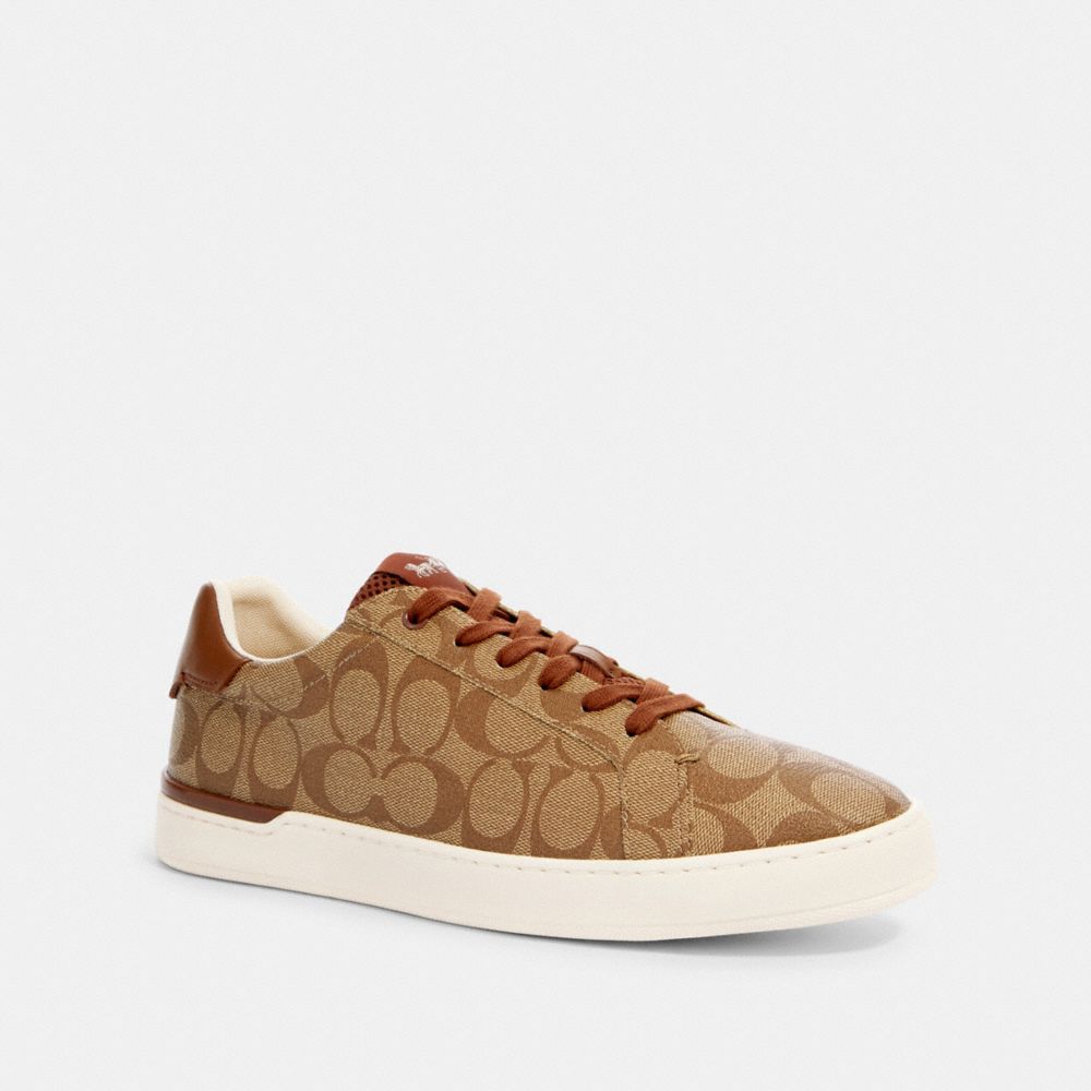 COACH®,CLIP LOW TOP SNEAKER,KHAKI/SADDLE,Front View