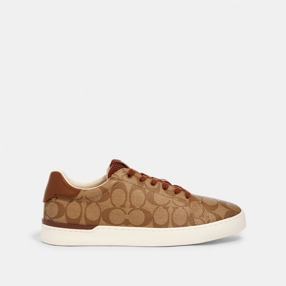 COACH®,CLIP LOW TOP SNEAKER,KHAKI/SADDLE,Angle View