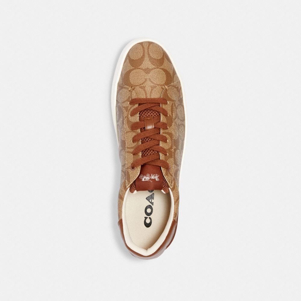 COACH®,Clip Low Top Sneaker,Canvas,Leather,Rubber,Casual,PVC,Color Block,Piping,Logo,Casual,Brown,Inside View,Top View