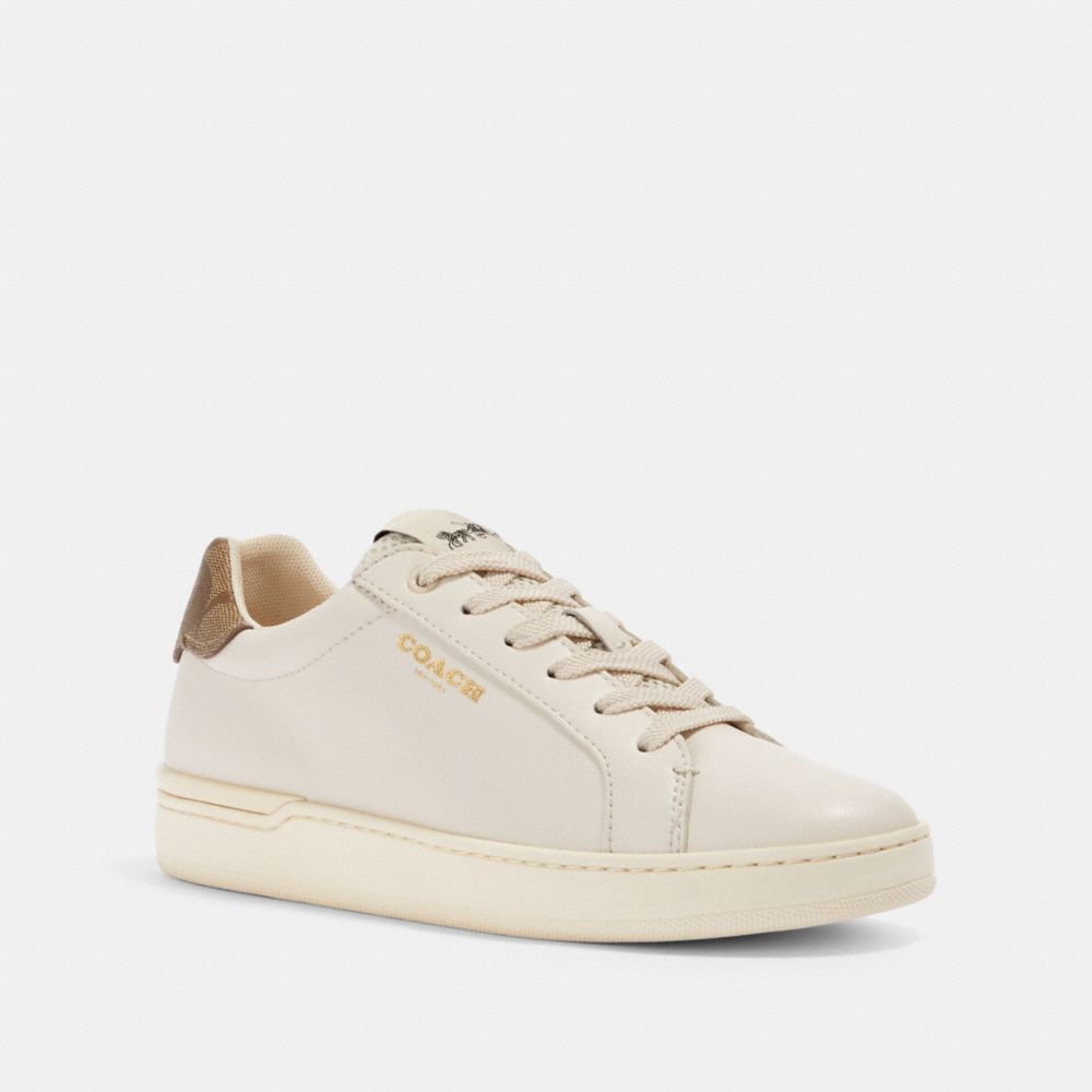 COACH®,CLIP LOW TOP SNEAKER,Chalk/Khaki,Front View