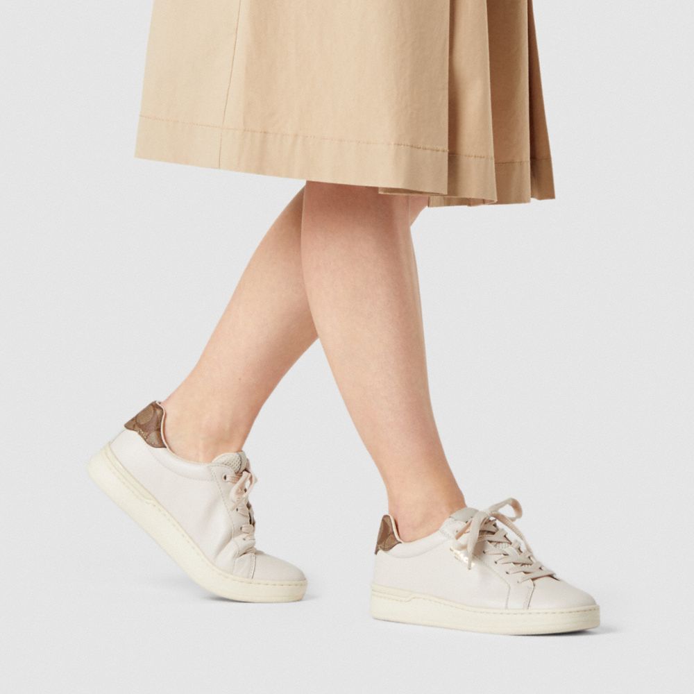 COACH®,CLIP LOW TOP SNEAKER,Chalk/Khaki,Detail View